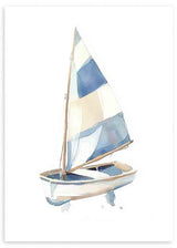 Cuadro infantil decorativo de barco de vela en tonos azules. kudeko.com