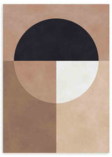 Cuadro abstracto con diseño geométrico en tonos negro, beige y marrón claro, disponible en kudeko.com.