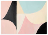 Horizontales Wandbild abstrakt geometrisch in Pastelltönen mit Schwarz, klarer dekorativer Stil und moderne Komposition. Erhältlich auf kudeko.com