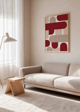 Cuadro geométrico con formas semicirculares en tonos burdeos y beige, kudeko.com