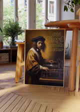 Cuadro pop-art con retrato barroco y tornamesa vintage "Old Vinyl Sounds Better", disponible en kudeko.com.