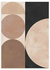 Cuadro abstracto con formas geométricas en tonos beige, marrón y negro, disponible en kudeko.com.