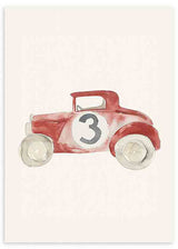 Cuadro infantil de coche vintage rojo decorativo con el número 3. kudeko.com