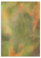 Cuadro con composición abstracta de manchas orgánicas difusas en verde oliva, musgo, beige y terracota, con atmósfera suave y estilo abstracto. Disponible en kudeko.com