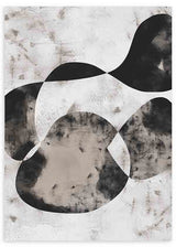 Cuadro abstracto con formas orgánicas en tonos beige, blanco y negro. kudeko.com