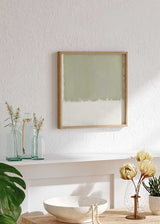 Cuadro cuadrado abstracto en tonos verdes y blancos con diseño minimalista - kudeko.com