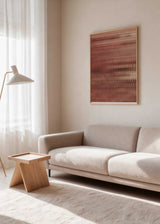 Cuadro abstracto con líneas difuminadas en tonos terracota y beige, kudeko.com