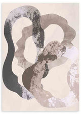 Cuadro abstracto con formas onduladas en tonos beige, gris y marrón. kudeko.com