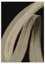 Tableau abstrait encadré avec larges formes courbes en beige et sable sur fond noir, composition fluide au style contemporain pour décoration murale. Disponible sur kudeko.com