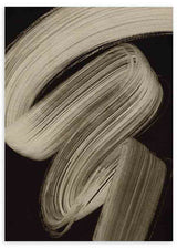 Tableau avec formes abstraites courbes en beige, crème et gris taupe sur fond noir, composition fluide au style abstrait pour une décoration murale contemporaine. Disponible sur kudeko.com