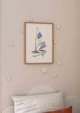 Cuadro infantil decorativo de barco de vela en tonos azules. kudeko.com