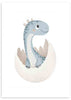 Cuadro infantil con ilustración de dinosaurio azul recién nacido. kudeko.com