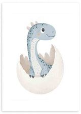 Cuadro infantil con ilustración de dinosaurio azul recién nacido. kudeko.com
