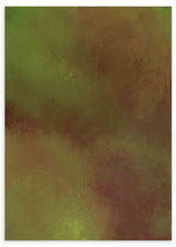Tableau encadré avec composition abstraite organique de formes diffuses en vert mousse, olive et brun rougeâtre, avec texture visuelle douce et style abstrait contemporain. Disponible sur kudeko.com