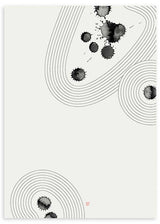 Cuadro japonés minimalista con manchas de tinta sumi-e y líneas curvas zen, kudeko.com