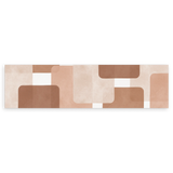 Tableau horizontal avec composition géométrique de blocs rectangulaires et formes arrondies en beige, sable, terre cuite et brun doux, dans un style géométrique épuré. Disponible sur kudeko.com