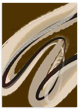 Cuadro abstracto minimalista con líneas curvas en tonos beige, negro y marrón cálido, disponible en kudeko.com.