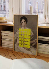 Cuadro pop-art con retrato clásico intervenido con la palabra "DANCE" en tipografía neón, disponible en kudeko.com.