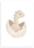 Cuadro infantil con ilustración de dinosaurio pastel saliendo de su cascarón. kudeko.com
