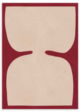 Cuadro geométrico beige sobre fondo burdeos con diseño simétrico, kudeko.com