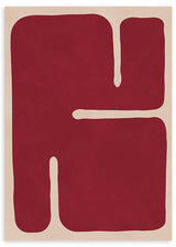 Cuadro geométrico con figura orgánica burdeos sobre fondo beige, kudeko.com