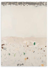 Quadro abstrato em tons neutros com detalhes verdes e terra, kudeko.com. Disponível em kudeko.com