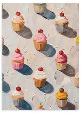 Tableau coloré avec de délicieux cupcakes. Disponible sur kudeko.com