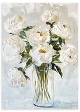 Quadro quadrado floral com peônias brancas. Disponível em kudeko.com
