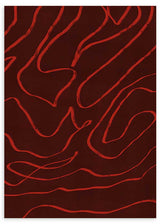 Cuadro abstracto burdeos con líneas orgánicas rojas, kudeko.com