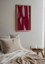 Cuadro abstracto con grandes trazos terracota sobre fondo beige, kudeko.com