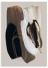 Cuadro abstracto en tonos neutros, negros y beige con trazos orgánicos, disponible en kudeko.com.