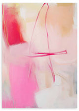 Cuadro abstracto en tonos fucsia y rosa con fondo claro, kudeko.com