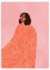 Cuadro ilustrado colorido mujer con manto rojo de Bea Muller, kudeko.com