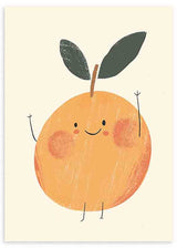 Cuadro infantil de naranja sonriente en tonos vibrantes. kudeko.com