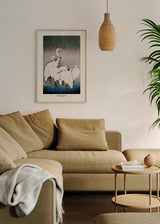 Cuadro con grupo de garzas blancas bajo la nieve estilo Japandi, kudeko.com