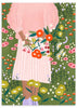 Cuadro ilustrado colorido mujer con ramo de flores en prado de Bea Muller, kudeko.com