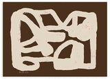 Quadro horizontal abstrato com formas geométricas brancas sobre fundo castanho escuro, num estilo decorativo simples. Disponível em kudeko.com