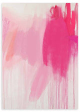 Cuadro abstracto en tonos rosa intenso y claro con fondo blanco, kudeko.com