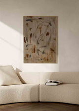 Cuadro abstracto con texturas orgánicas en tonos beige, marrón y gris, disponible en kudeko.com.