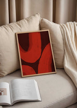 Cuadro abstracto burdeos y rojo con formas curvas expresivas, kudeko.com