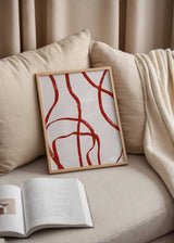 Cuadro abstracto con líneas irregulares terracota sobre fondo beige, kudeko.com