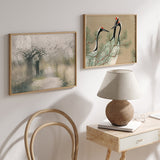 Cuadro horizontal con camino y árboles en flor blancos estilo Japandi, kudeko.com