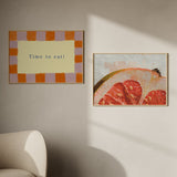 Horizontales Wandbild farbenfroh mit einer Scheibe Zitrusfrucht. Verfügbar auf kudeko.com.
