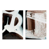 Ensemble de deux tableaux avec composition abstraite en blanc, marron chocolat, beige et noir, formes larges, gestes picturaux et blocs superposés dans un style contemporain équilibré. Disponible sur kudeko.com