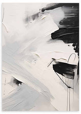 Cuadro con composición abstracta en blanco, gris suave y negro, con manchas amplias, líneas sueltas y fuerte contraste visual de estilo abstracto. Disponible en kudeko.com