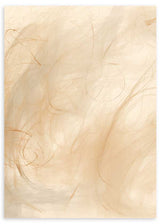 Tableau abstrait encadré avec traits fins, formes diffuses et fond doux en tons crème, beige et sable, dans un style épuré et apaisant. Disponible sur kudeko.com