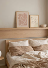 Cuadro con composición de formas orgánicas abstractas en tonos rosa empolvado y beige, con líneas suaves y estilo abstracto. Disponible en kudeko.com
