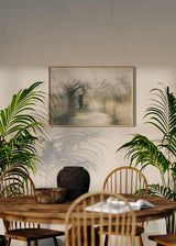 Cuadro horizontal con camino y árboles en flor blancos estilo Japandi, kudeko.com