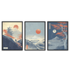 Conjunto de tres cuadros paisajes japoneses estilo Japandi, kudeko.com\n