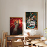 Quadro pop art com figura clássica iluminada por luzes de discoteca, ambiente decorativo contemporâneo. Disponível em kudeko.com